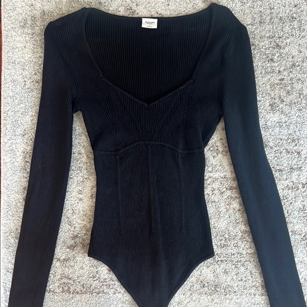 Abercrombie Black Ribbed Long Sleeve Bodysuit